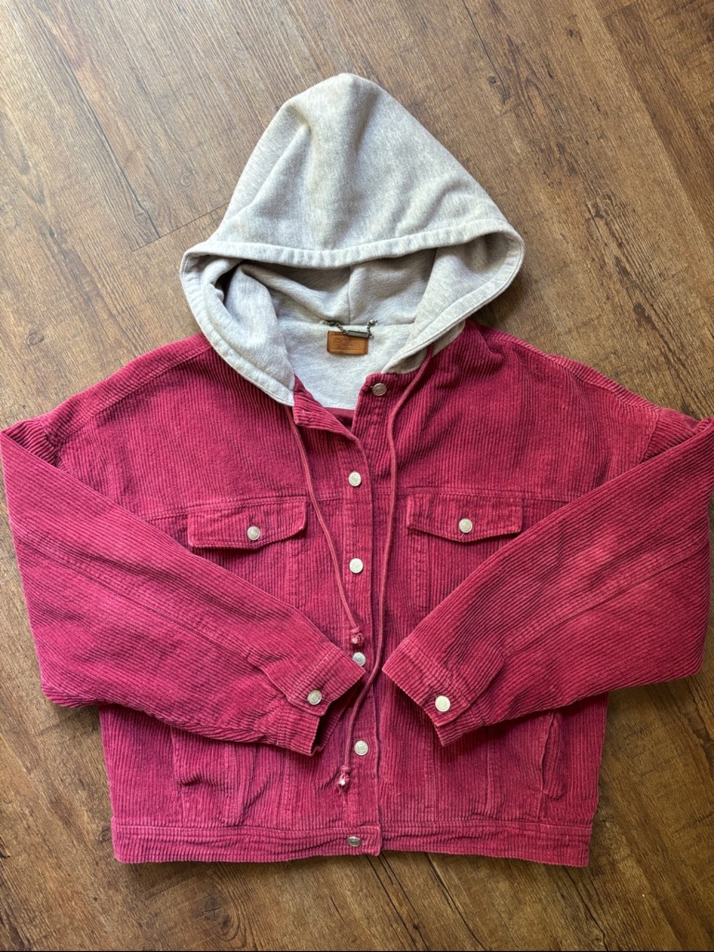 POL women's Raspberry Corduroy Hooded jacket Gray Hoodie Layered Jacket Size L